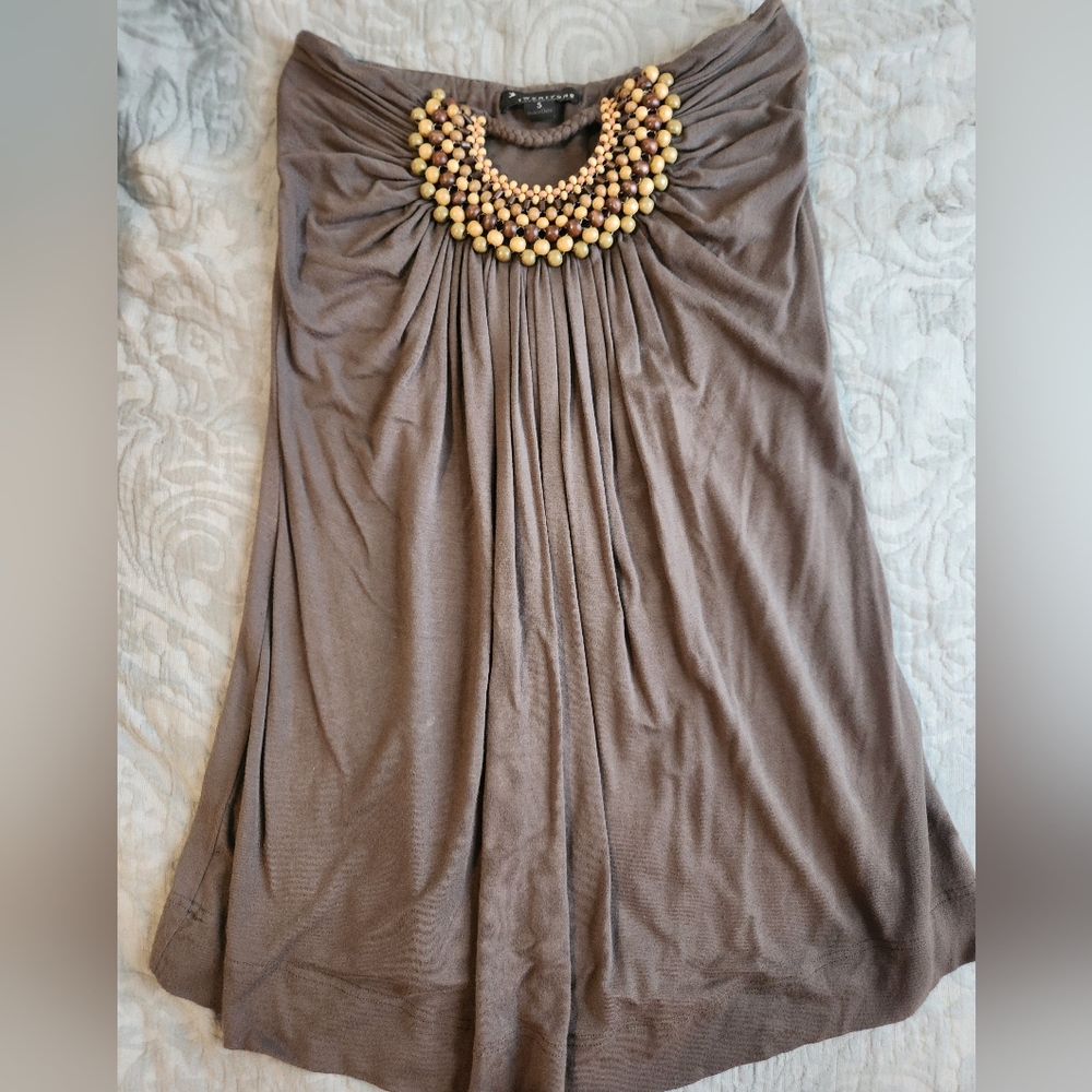 Forever 21 Brown Ruched Embellished Blouse